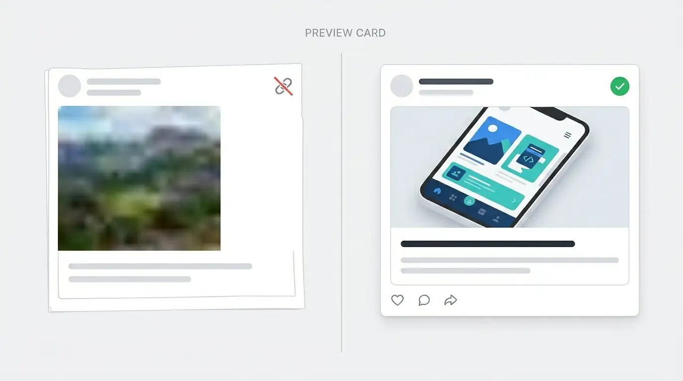 Comparing a broken link preview with a correct one
